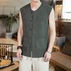 Camisa regata de algodão e linho masculina de verão estilo chinês cor sólida fivela traje Tang fina camisa chinesa uma geração de cabelo
