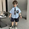 Conjunto de Tres Piezas de Camisa Bordada de Conejo de Verano para Niños, Conjunto Elegante de Camisa de Manga Corta para Niños, Ropa Moderna para Niños