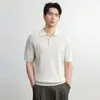 Camisa Polo de Verano para Hombre Ot Estilo Old Money para Hombre Retro Punto de Lyocell con Raya Vertical Lino Transpirable Casual Versátil Manga Corta
