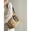 Bolsa de Rattan Tecida Estilo Francês Feminina 2023 Nova Moda Retrô Bolsa de Ombro Tecida Bolsa Tote de Grande Capacidade Bolsa de Palha Tecida Portátil