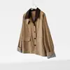 Armário 4.3K+! Jaqueta Curta Trench Coat Estilosa e Moderna Estilo Celeiro de Algodão Puro Color Block Gola Lapela Manga Longa para Mulheres Outono 042