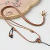 Corda de corda trançada à mão pingente de jadeíta dourado cordão de pingente de jade fivela de segurança cordão para pendurar para homens e mulheres, cordão de couro encerado marrom
