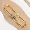 Pulsera de color dorado que no se decolora, estilo hip-hop europeo y americano, personalidad exagerada, cabeza de guepardo con microincrustaciones de circonita, anillo de mordida, pulsera, venta caliente transfronteriza