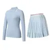 Traje Deportivo Transfronterizo para Mujer Solapa Manga Larga Secado Rápido Delgado Cuello en V Camisa Polo Superior Fitness Aspecto Adelgazante Falda de Tenis