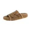 Pantuflas de moda para mujer para exteriores con hebilla, versátiles para otoño e invierno, de suela gruesa, de felpa, con punta abierta, modelo nuevo 2026