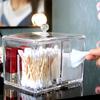 Caja de almacenamiento de hisopos de algodón 2 en 1, transparente, de acrílico, a prueba de polvo y para cosméticos de escritorio