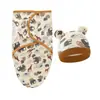 Saco de Dormir Toalha de Banho Pura Algodão para Recém-nascido Conjunto de Chapéu Fetal Ursinho Fofo para Bebês Masculinos e Femininos Primavera e Outono Enrolador Anti-susto