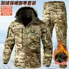 Traje de camuflaje con forro polar para otoño e invierno para hombre con capucha desmontable, chaqueta de trabajo exterior resistente al agua