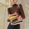 Nuevo Top Base de Punto de Cuello Alto con Volantes Otoño/Invierno para Mujer Elegante Ropa Interior con Mascarilla de Aceite de Coco Top Ajustado de Manga Larga