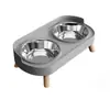 Tazón Doble para Mascotas de Acero Inoxidable Antivuelco Antifugas Cuello Protector Extraíble Alimentador