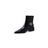 Botas Chelsea de Piel de Oveja con Tacón Cuadrado Puntiagudo, Estilo Versátil, Punto de Estilo, Botas de Piel de Tacón Medio con Hebilla, para Mujer, Otoño e Invierno 2024