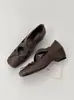 Zapatos de Piel de Oveja Estilo Retro Francés de Cuña Interior para Mujer Puntera Cuadrada Bailarinas con Lazo y Tira Cruzada Mary Janes Zapatos Pequeños de Piel