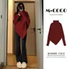 Suéter de cuello alto irregular de viento perezoso, traje de dos piezas, primavera, otoño e invierno, estilo sal de alta calidad, temperamento ligeramente maduro, estilo leche, para llevar