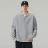 Novedad Otoño/Invierno 2026: Sudadera a cuadros para hombre con cuello camisero y detalle de botones, estilo American High Street, top casual holgado y cómodo
