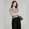 Blusa de tricô gola alta sem costura de fio Yangzi, manga curta, feminina, corte justo, ombro normal, base 100% lã