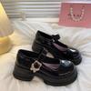 2023 Nuevos Zapatos Preppy de Punta Redonda de Cuero Pequeño para Mujer con Tacones Gruesos Suelas Gruesas Francesas Zapatos Elegantes de Dama Jk Mary Jane