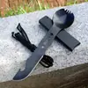 Cuchillo, Tenedor, Cuchara y Silbato de Supervivencia de Emergencia Siete en Uno para Senderismo y Camping al Aire Libre, Juego de Cubiertos Portátil Multifuncional