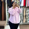 Roupas Femininas Transfronteiriças Europeias e Americanas 2026 Primavera/Verão Novo Design de Moda Blusa Top Listrada Irregular Solta de Manga Longa