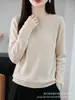 Novo suéter de tricô feminino para outono e inverno com bordas enroladas, gola redonda, corte solto, mangas compridas vazadas, peça básica estilosa