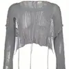Suéter de Verão Transfronteiriço Curto Tricô Vazado Franja Casual Emagrecedor Top Manga Longa Solto Camisa de Sobrepor