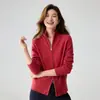 Cárdigan Grueso de Hilo de Frijol Plateado Cachemir para Mujer Otoño Invierno Cuello Alto con Cremallera Hilo Fantasía Abrigo Suéter Tejido Estilo Old Money