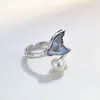 Anel Aberto Cauda de Peixe Iridescente Estilo Oceano, Anel Fresco e Ajustável, Anel Ol Tendência Influenciador Pendular Atacado