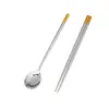 Palillos familiares juego Acero Inoxidable Palillos Chinos Hogar Restaurante Hotel Creativo Auspicioso Mango Hueco Palillos Huecos