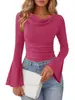 Camiseta de manga larga de punto acanalado con microcampana y cuello redondo, nueva moda de otoño/invierno europea y americana, estación independiente de Amazon transfronteriza