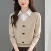 Moda Femenina Nueva Otoño 2026 Suéter de Punto de Manga Larga con Diseño Falso de Dos Piezas, Top Reductor de Edad Primavera y Otoño, Capa Base