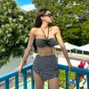 Novo biquíni listrado sexy com suporte de aço para peito pequeno, push up, maiô para férias em fontes termais para mulheres