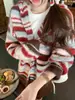 Chaqueta Cárdigan de Punto con Capucha a Rayas y Bloques de Color Estilo Coreano para Mujer, Ropa de Abrigo Otoño/Invierno, Nuevo Estilo 2026, Estilo Holgado y Relajado