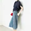 Jeans Clásicos Azules de Pierna Ancha para Mujer, Verano 2026, Pantalones Cortos de Tela Rígida, Ajuste Holgado, Pantalones tipo Cubo, Pantalones de Mezclilla de Longitud Media