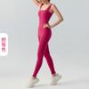 Traje de fitness de una pieza ajustado de yoga transfronterizo europeo y americano con correa de belleza hueca y almohadilla para el pecho, traje de fitness de una pieza de alta elasticidad desnudo