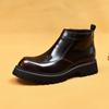 Botas de Hombre de Cuero Genuino con Suela Gruesa para Otoño, Acabado Brillante, Cremallera Lateral, Zapatos Chelsea de Caña Alta para Negocios, que Aumentan la Altura