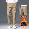 Calça casual de algodão puro na cor cáqui para homens, estilo primavera/outono, perna reta, corte solto, com um pouco de elasticidade, novo modelo 2026, calça comprida para homens de meia-idade