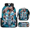 Mochila Deportiva de Tres Piezas Ronaldo Estrella de Fútbol Transfronteriza Bolsa para Comida Bolsa para Lápices Estudiantes de Primaria y Secundaria Mochila Casual Reductora de Carga