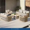Sofá de Madera Maciza para Jardín de Villa de Alta Gama Mesa de Café Sofá Impermeable y Resistente al Sol Muebles de Teca para Patio Exterior Sofá de Hotel