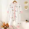 Saco de dormir infantil de algodón puro, pijama de una pieza para bebé para todas las estaciones, ropa de casa para bebé con piernas separadas, ropa de dormir con cremallera de tres vías anti-patadas