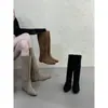 Botas Largas de Montar con Tacón Oculto y Diseño Hueco para Mujer, Otoño/Invierno 2025, Botas Largas Ajustadas de Ante Marrón Melange