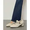 Versión de cuero suave~Zapatos Mary Jane de punta cuadrada estilo francés para mujer, nueva colección primavera 2026, tacón grueso, correa única, planos de punta baja, versátiles