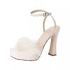 Sandalias de Tacón Grueso Peludas Estilo Nuevo 2026, Zapatos Populares para Discoteca para Combinar con Vestidos, Plataforma de Punta Cuadrada Tacones Súper Altos para Mujer