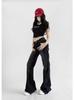 Jeans Outono 2024 Spice Girl Vintage Hot Diamond Micro-Lar Design Feminino Cintura Alta Borda Desfiada Lavada Aparência Slim Calça Boca de Sino