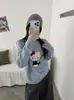 26 Novidades de Outono Blusa Estilo Coreano 100% Lã Estampa Fofa de Gato Gola Redonda Malha Versátil Suéter Pulôver Feminino