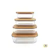 Conjunto de Marmitas de Vidro Borossilicato Alto com Tampa de Bambu, Recipiente de Vidro, Seguro para Micro-ondas, Vedado, para o Almoço de Trabalhadores