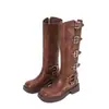 Botas de Cavaleiro com Solado Grosso para Mulheres 2025 Novas Verão e Outono Sem Joelho Marrom Ocidental Cowboy Sichuan Cano Alto Sapatos Longos