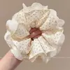 Goma para el pelo de doble cara y doble capa con estampado de cuadros rosas y encaje floral para mujer, dulce accesorio para el cabello para moños y coletas bajas