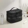 Nueva bolsa de maquillaje de malla de gran capacidad para viajes, sencilla y portátil, bolsa de aseo personal de doble capa, bolsa de almacenamiento de cosméticos portátil