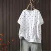 Camiseta de Manga Curta com Estampa de Bolinhas e Patchwork, Novo Estilo de Verão para Mulheres, Tamanho Grande Soltinho, Tops Casuais que Reduzem a Idade, Atacado
