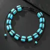 Pulsera Rectangular de Piedra para Yoga para Mujer, Pulsera Trenzada de Turquesa y Piedra Negra, Pulsera Ajustable para Hombre que no se decolora