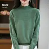 Nuevo suéter de punto hueco para mujer de otoño e invierno, jersey sin costuras de manga larga con cuello semi-alto, perfecto como capa base